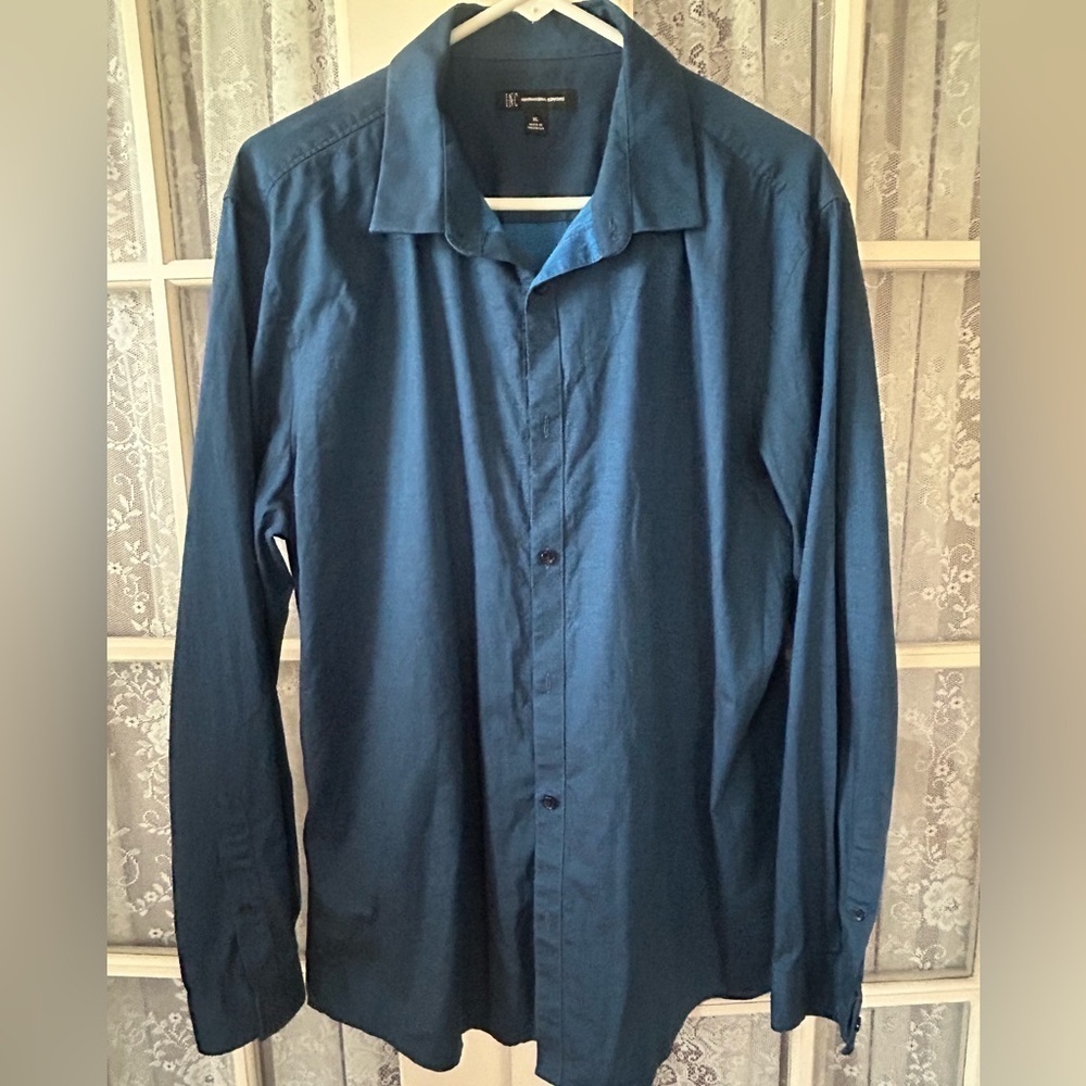 INC International Concepts Men's Deep Teal Blue Button Down Shirt Sz XL